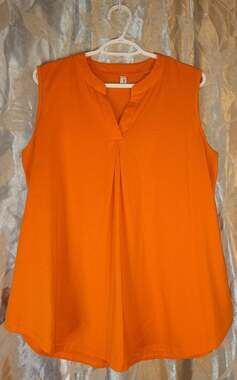 Newchoice Brand Tangerine Orange Flowy Sleeveless Tunic Tank Top, V-Neck XL